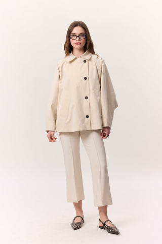Contrast Stitch Flared Pants Beige