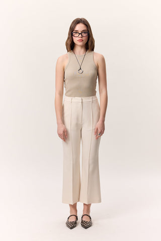 Contrast Stitch Flared Pants Beige