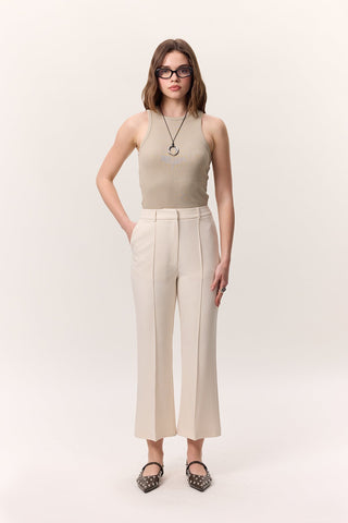 Contrast Stitch Flared Pants Beige