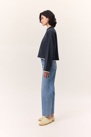 Contrast Long-Sleeve T-Shirt Navy Blue