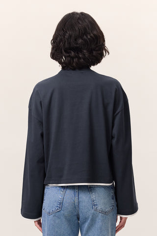 Contrast Long-Sleeve T-Shirt Navy Blue