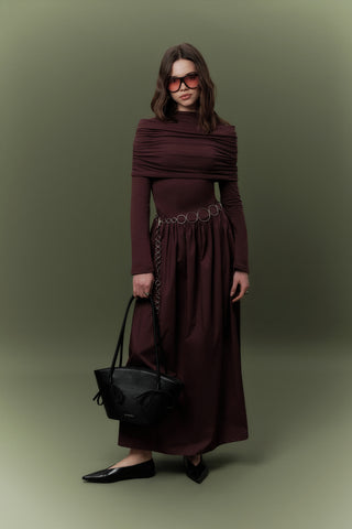 Full-Skirt Long Dress Burgundy