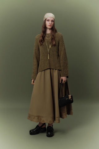 Embroidered Wide Skirt Green