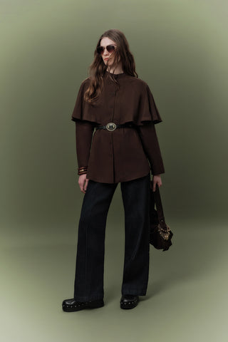 Cape Detail Shirt Brown
