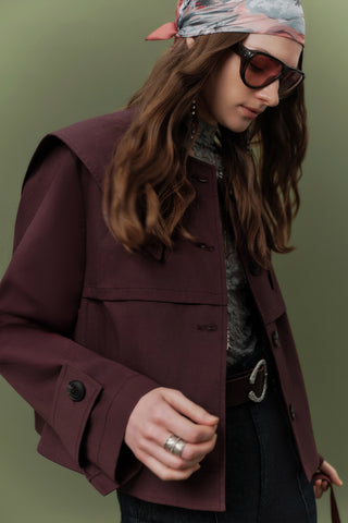 Wide Collar Gabardine Jacket Damson