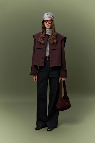 Wide Collar Gabardine Jacket Damson