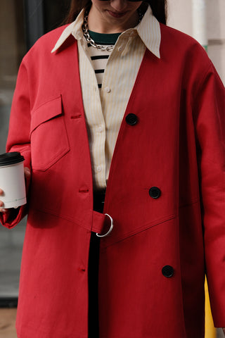 Buckle Detail Double-Breasted Jacket Red