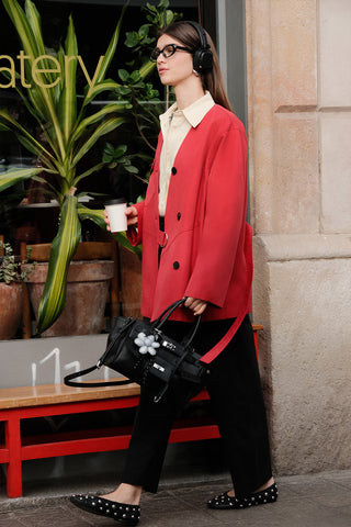 Buckle Detail Double-Breasted Jacket Red