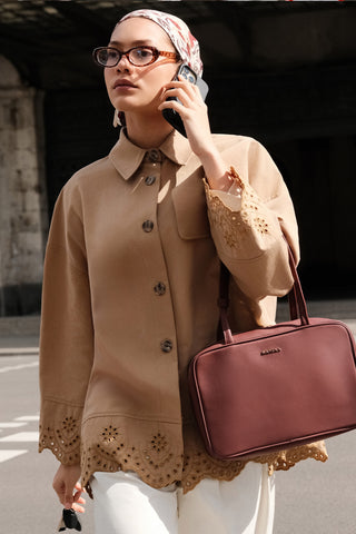 Embroidered Detail Statement Trench Coat Camel