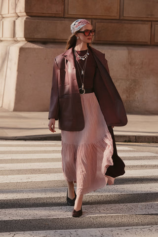 Crushed Pleated Maxi Skirt Powder