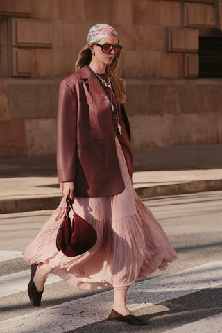 Crushed Pleated Maxi Skirt Powder