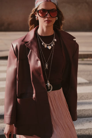 Retro Faux Leather Jacket Dusty Rose