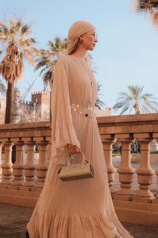 Crushed Pleated Tiered Maxi Dress Sage Green