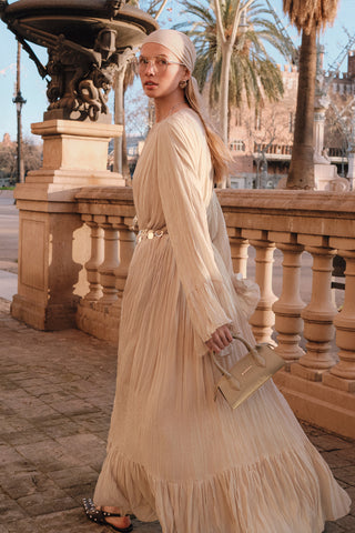 Crushed Pleated Tiered Maxi Dress Sage Green