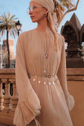 Crushed Pleated Tiered Maxi Dress Sage Green