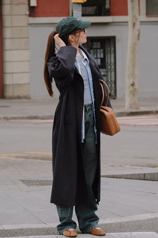 High Neck Oversized Trench Coat Navy Blue
