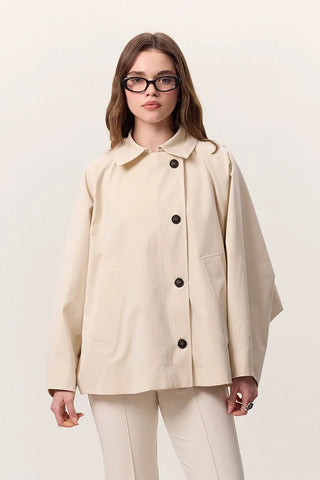 Cape Sleeve Cropped Trench Coat Soft Yellow