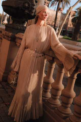 Crushed Pleated Tiered Maxi Dress Sage Green