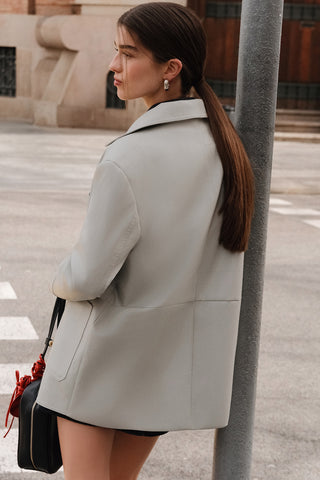 Retro Faux Leather Jacket Blue