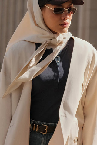 Long-Sleeve Snap-Collar Bodysuit Navy Blue