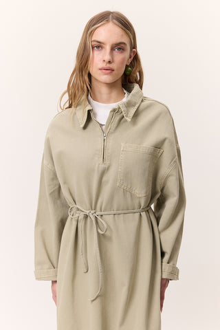 Collar Detail Denim Dress Pistachio