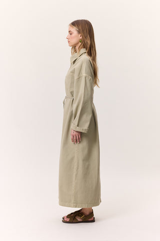 Collar Detail Denim Dress Pistachio