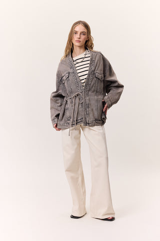 Kimono-Style Denim Jacket Anthracite