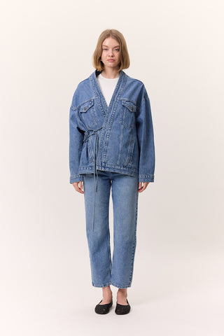 Kimono-Style Denim Jacket Blue