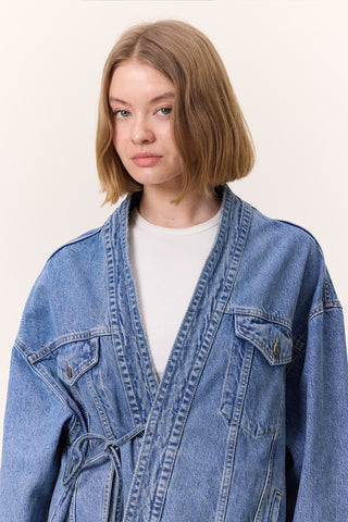 Kimono-Style Denim Jacket Blue