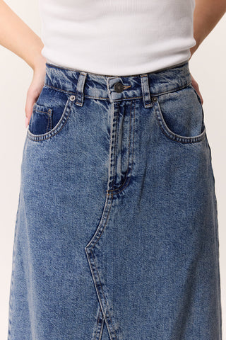 Ruffled-Hem Denim Skirt Blue