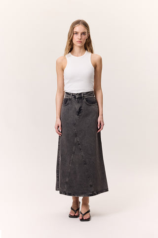 Ruffled-Hem Denim Skirt Black