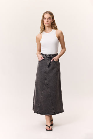 Ruffled-Hem Denim Skirt Black