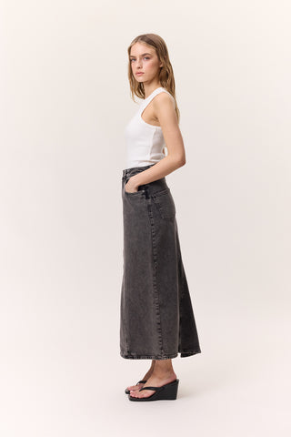 Ruffled-Hem Denim Skirt Black