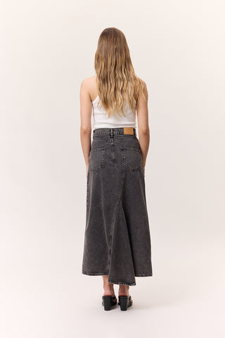 Ruffled-Hem Denim Skirt Black