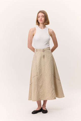 Ruffled Denim Skirt Camel