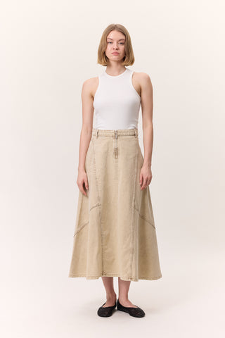 Ruffled Denim Skirt Camel