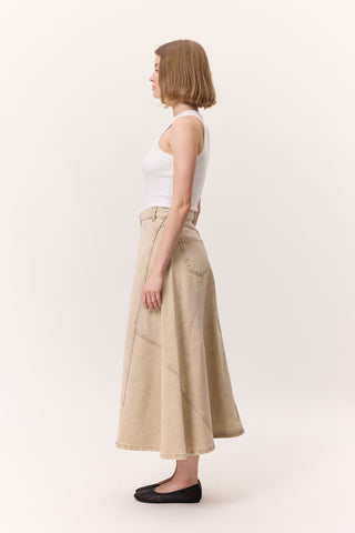 Ruffled Denim Skirt Camel