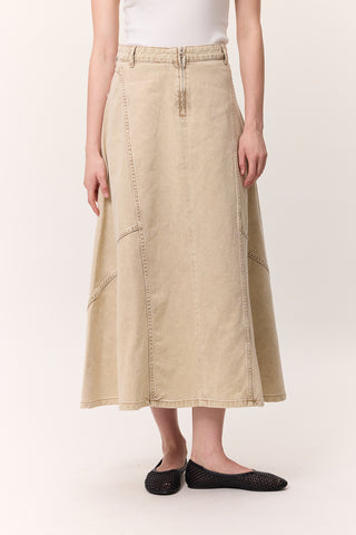 Ruffled Denim Skirt Camel