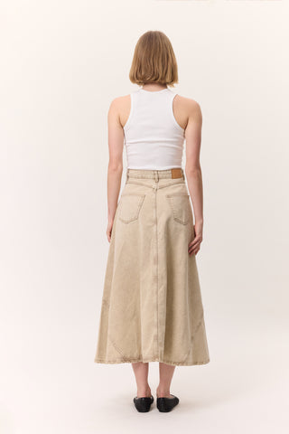 Ruffled Denim Skirt Camel