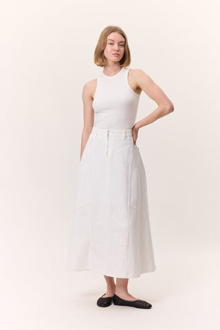 Ruffled Denim Skirt Ecru