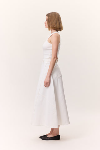 Ruffled Denim Skirt Ecru