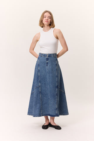 Ruffled Denim Skirt Blue