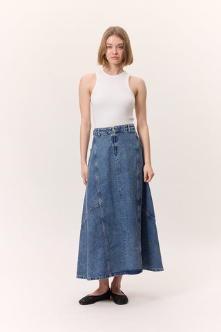 Ruffled Denim Skirt Blue
