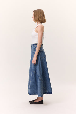 Ruffled Denim Skirt Blue
