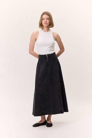 Ruffled Denim Skirt Black
