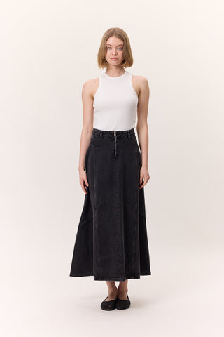 Ruffled Denim Skirt Black