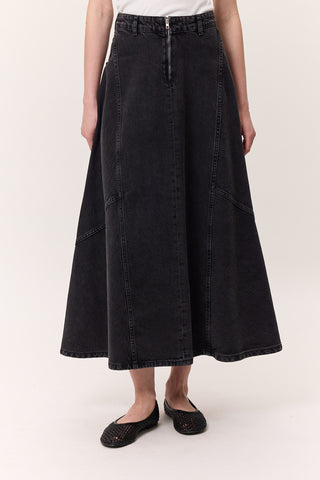 Ruffled Denim Skirt Black