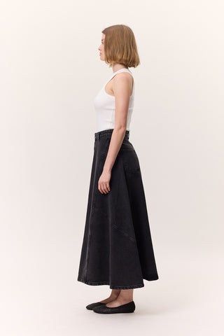 Ruffled Denim Skirt Black