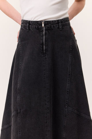 Ruffled Denim Skirt Black