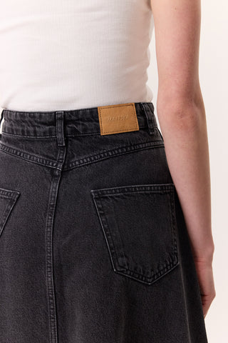 Ruffled Denim Skirt Black